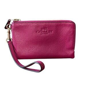 Coach Pebble Leather Wristlet Clutch Double Zip Around Corner Wallet 6x4" READ